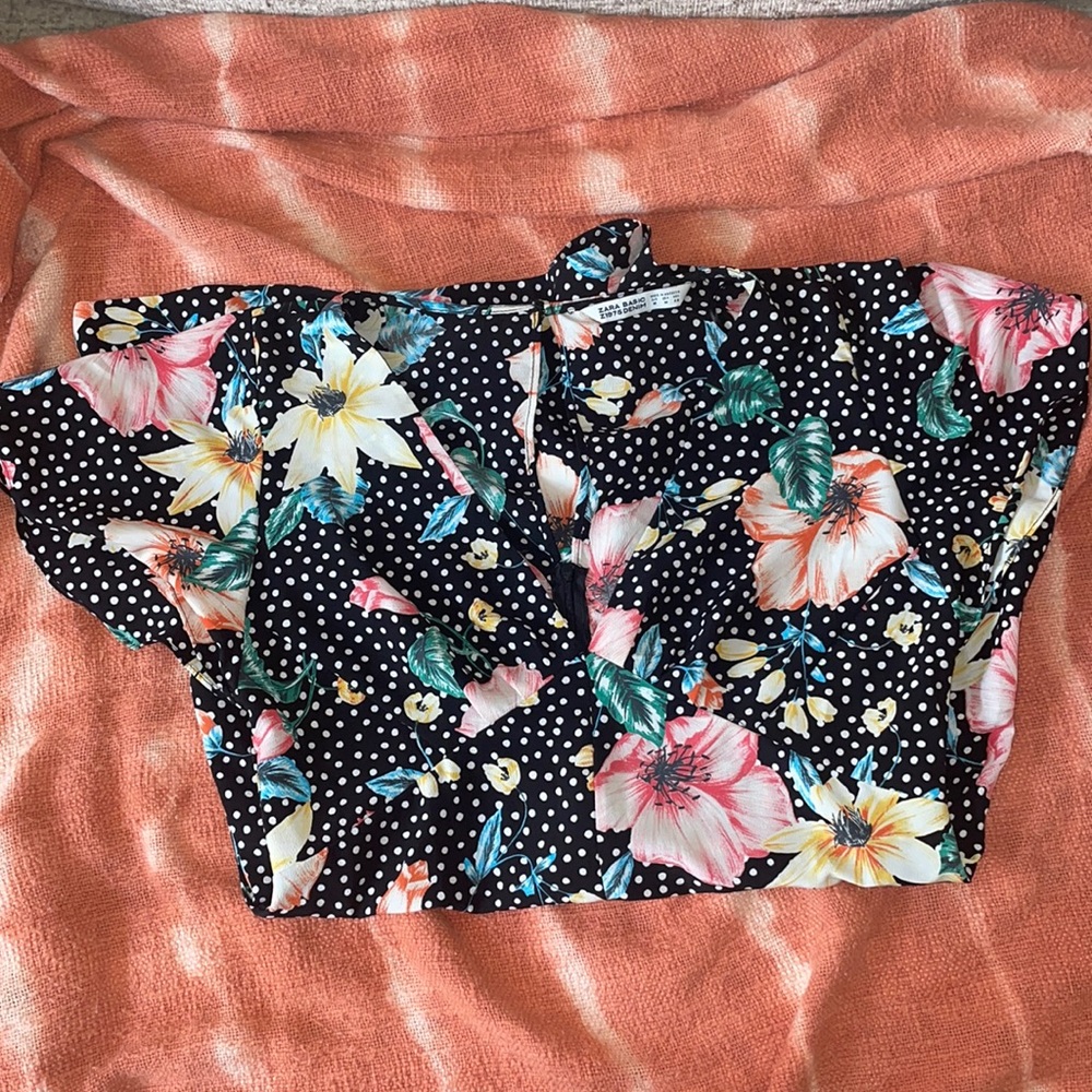 Zara Vneck Romper with Polka Dots and Flowers